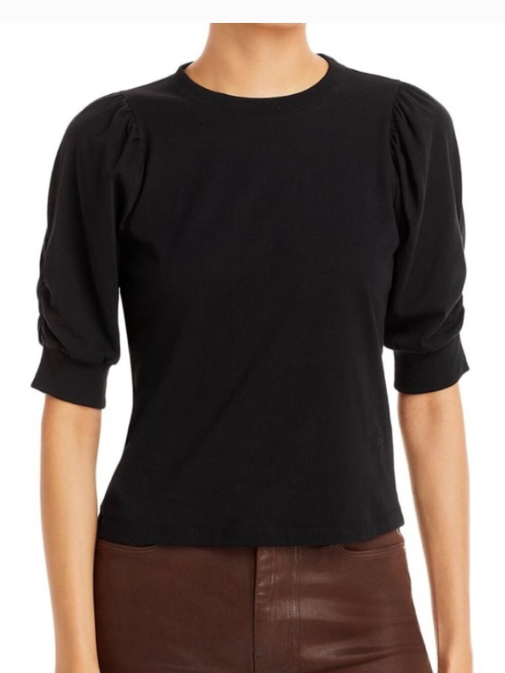Frame Frankie Puff Sleeve Tee Shirt Black Cotton Size XS